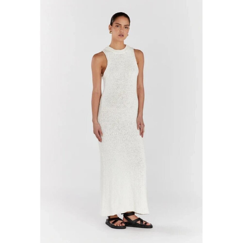NWT DISSH Dion Maxi in Off White Boucle Knit Sleeveless Dress L / US 8